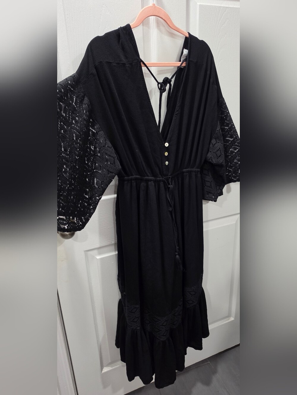 HYFVE Black Wideleg Jumpsuit with Lace Sleeves.